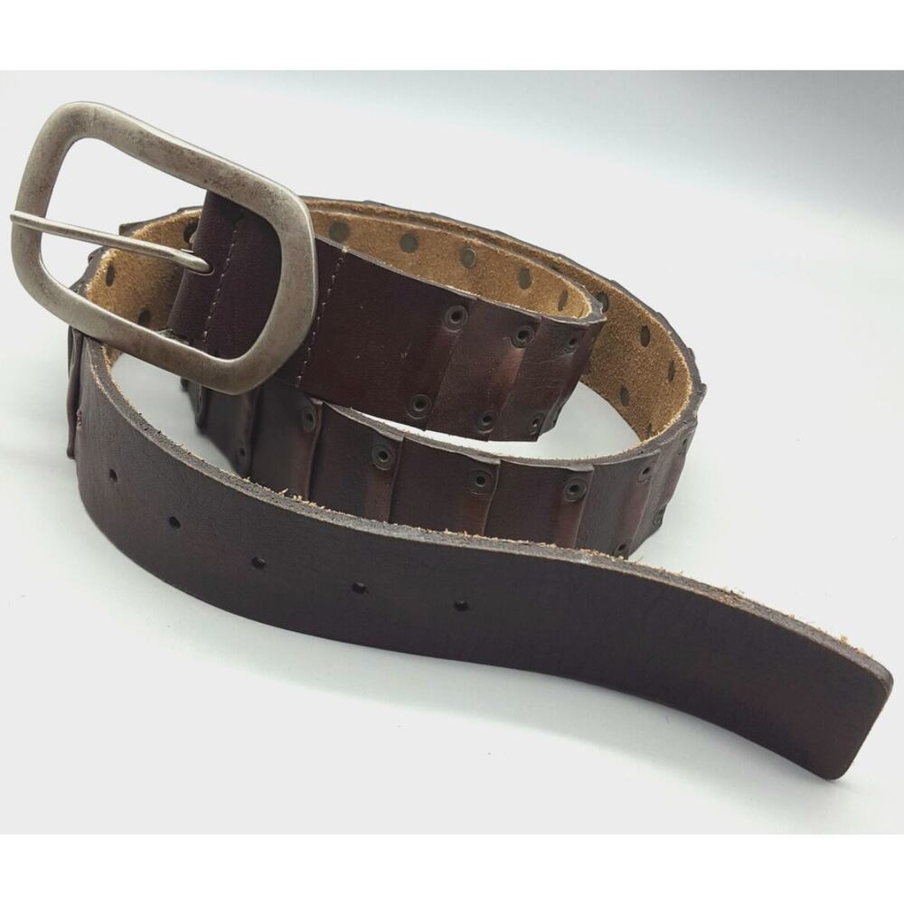 Genuine Leather Dragon Scale Belt Men Size M Brown Silver Hardware Rugged India